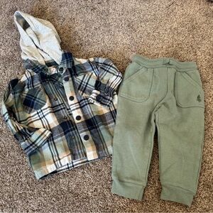 Plaid Hoodie and Green Joggers Set